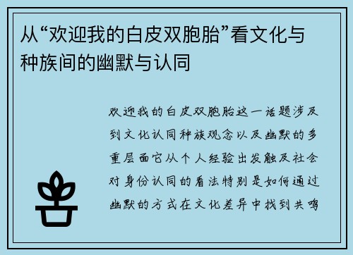 从“欢迎我的白皮双胞胎”看文化与种族间的幽默与认同