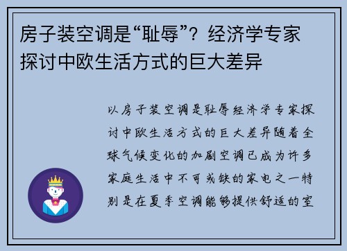 房子装空调是“耻辱”？经济学专家探讨中欧生活方式的巨大差异